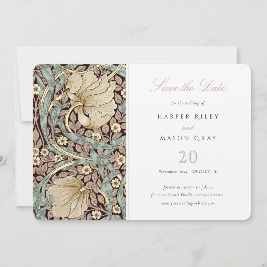 Botanische Jugendstil-Hochzeitskarte "Save the Dat Einladung (Vorderseite)