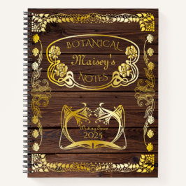 Botanische Jugendstil-Motive Buchcover Holz Gold Notizblock