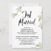 Botanische Just Married Typografy Post Wedding Einladung (Vorderseite)
