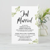 Botanische Just Married Typografy Post Wedding Einladung (Stehend Vorderseite)