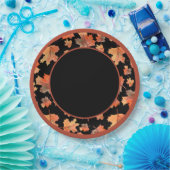 Botanische Kakaostreifen und Ahorn-Blätter Schwarz Pappteller (Party)