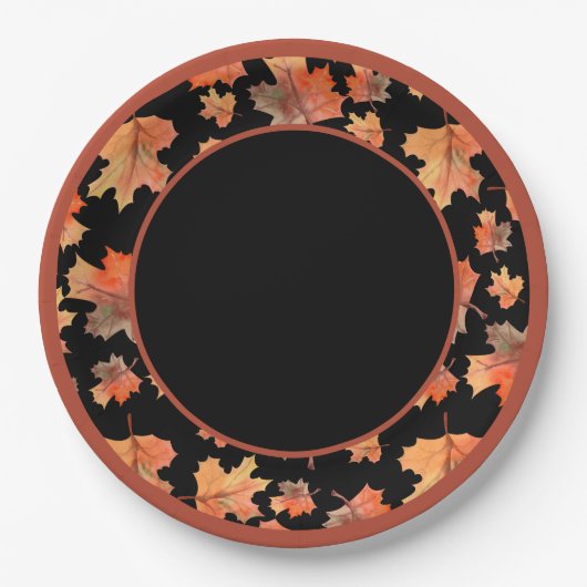 Botanische Kakaostreifen und Ahorn-Blätter Schwarz Pappteller (Vorderseite)