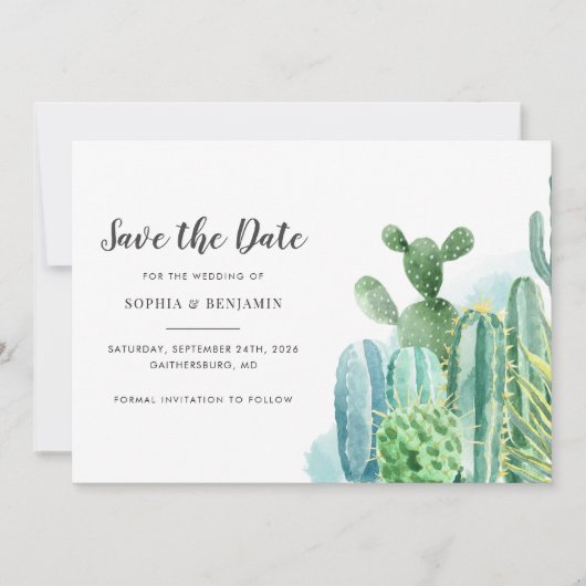 Botanische Kakteen Watercolor Sukkulente Hochzeit Save The Date (Vorderseite)