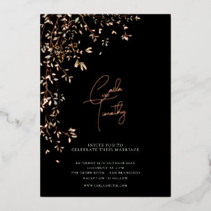 Botanische Kalligrafie Hochzeit Schwarz Folieneinladung