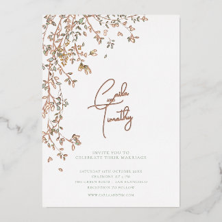 Botanische Kalligrafie Hochzeit Weiß Folieneinladung
