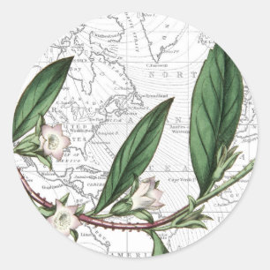 Botanische Karte Hochzeit in Urlaubsort Rundaufkle Runder Aufkleber