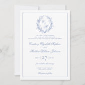 Botanische Keilhochzeit mit Dusty Blue Monogram Einladung (Vorderseite)
