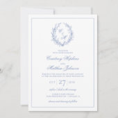 Botanische Keilhochzeit mit Dusty Blue Monogram Einladung (Vorderseite)