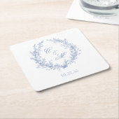 Botanische Keilhochzeit mit Dusty Blue Monogram Rechteckiger Pappuntersetzer (angewinkelt)