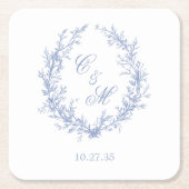 Botanische Keilhochzeit mit Dusty Blue Monogram Rechteckiger Pappuntersetzer (Vorderseite)