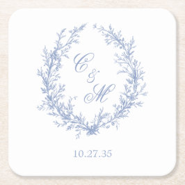 Botanische Keilhochzeit mit Dusty Blue Monogram Rechteckiger Pappuntersetzer