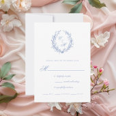 Botanische Keilhochzeit mit Dusty Blue Monogram RSVP Karte