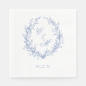 Botanische Keilhochzeit mit Dusty Blue Monogram Serviette (Vorderseite)