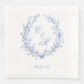 Botanische Keilhochzeit mit Dusty Blue Monogram Serviette (Vorderseite)