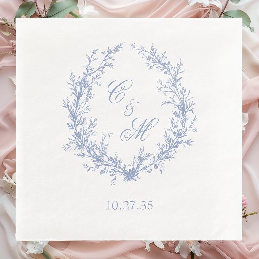 Botanische Keilhochzeit mit Dusty Blue Monogram Serviette