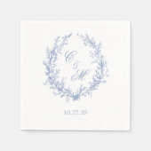 Botanische Keilhochzeit mit Dusty Blue Monogram Serviette (Vorderseite)