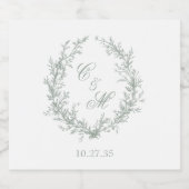 Botanische Keilhochzeit von Sage Green Monogram Bierflaschenetikett (Einzelnes Label)