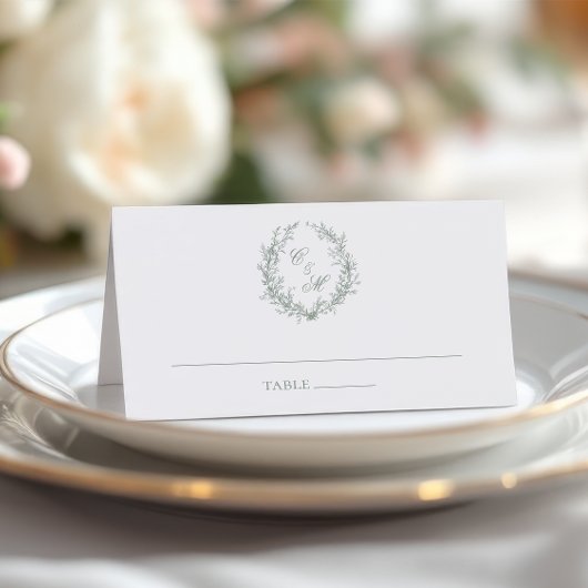Botanische Keilhochzeit von Sage Green Monogram Platzkarte