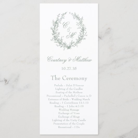 Botanische Keilhochzeit von Sage Green Monogram Programm (Vorderseite)