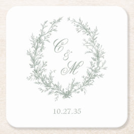 Botanische Keilhochzeit von Sage Green Monogram Rechteckiger Pappuntersetzer