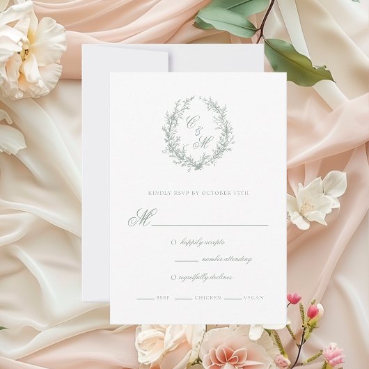 Botanische Keilhochzeit von Sage Green Monogram RSVP Karte