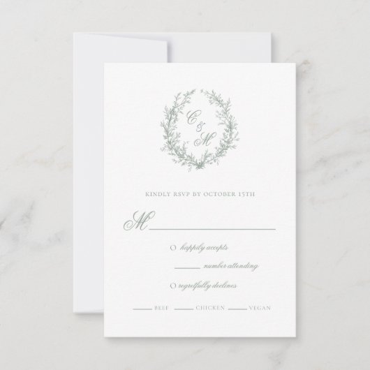 Botanische Keilhochzeit von Sage Green Monogram RSVP Karte (Vorderseite)