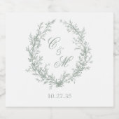 Botanische Keilhochzeit von Sage Green Monogram Schaumweinetikett (Einzelnes Label)