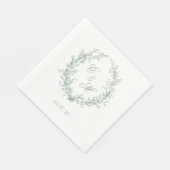 Botanische Keilhochzeit von Sage Green Monogram Serviette (Ecke)