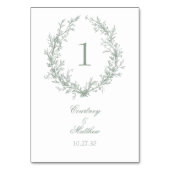 Botanische Keilhochzeit von Sage Green Monogram Tischnummer (Vorderseite)