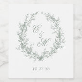 Botanische Keilhochzeit von Sage Green Monogram Weinetikett (Einzelnes Label)