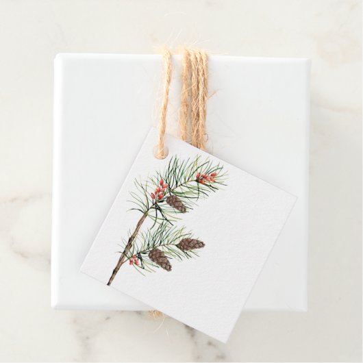 Botanische Kiefernzweig und Berries Holiday-Gesche Geschenkanhänger (Beispiel)