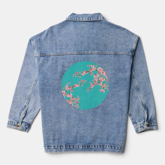 Botanische Kirschblüten-Denimjacke Jeansjacke (Rückseite)