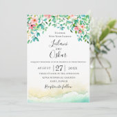 Botanische Koralleninsel Hochzeit Einladung (Stehend Vorderseite)