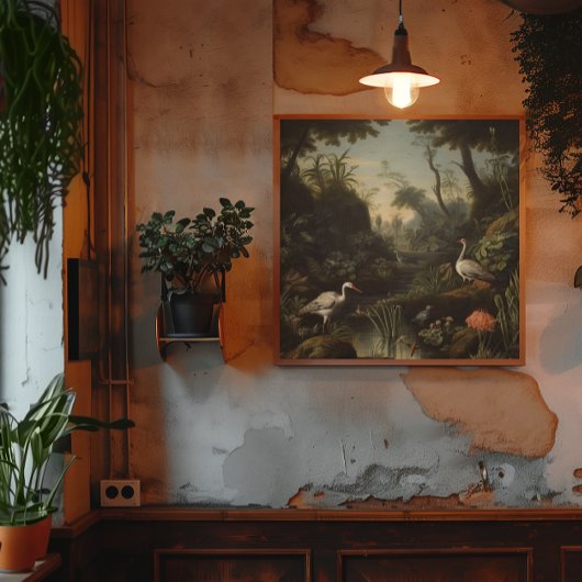 Botanische Kranszene in der Nähe eines Flusses Poster