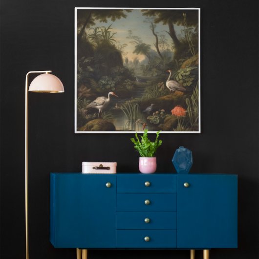 Botanische Kranszene in der Nähe eines Flusses Poster