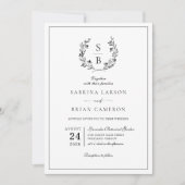 Botanische Kranzhochzeit in elegantem Monogramm Einladung (Vorderseite)