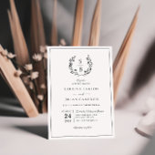 Botanische Kranzhochzeit in elegantem Monogramm Einladung