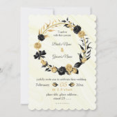 Botanische Kranzhochzeit in Gold und Schwarz-Blume Einladung (Vorderseite)
