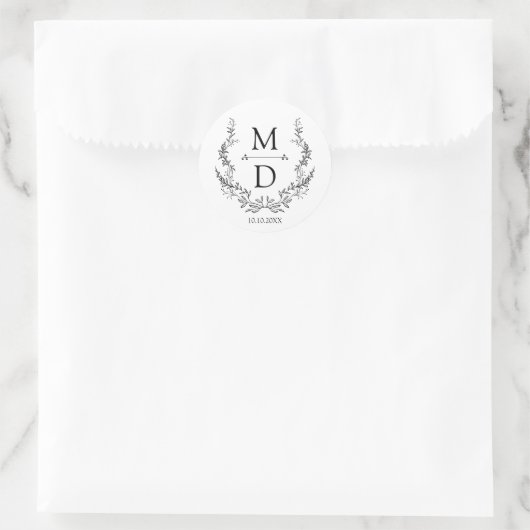 Botanische Kranzinitialen Monogramm Hochzeit elega Runder Aufkleber (Tasche)