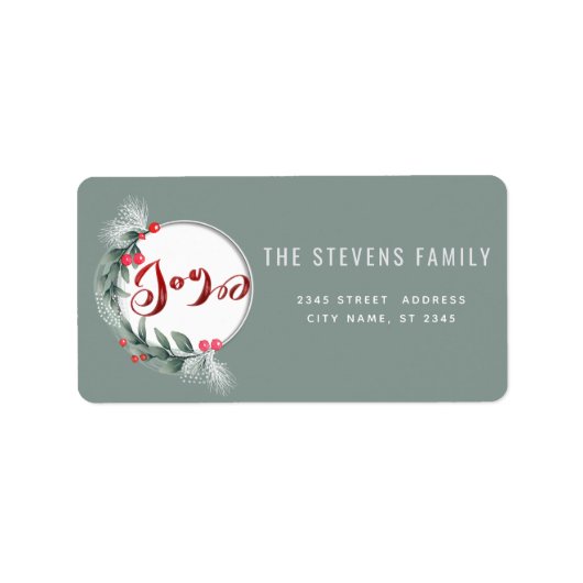 Botanische Kranzschrift Wasserfarbe Freude Winter Adressaufkleber (Vorne)
