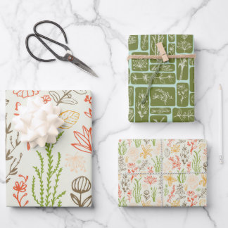 Botanische Kräuter in warmen Farben verpacken Papi Geschenkpapier Set