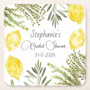 Botanische Kräuter Zitronen Aquarell-Junggesellinn Rechteckiger Pappuntersetzer