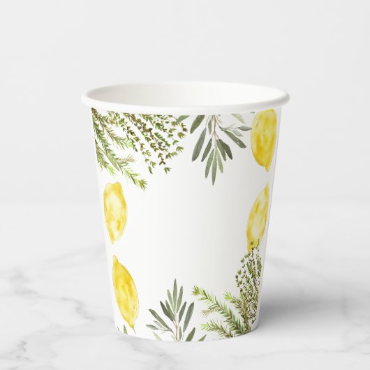 Botanische Kräuter Zitronen Wasserfarbenes Brautpa Pappbecher (Rückseite)