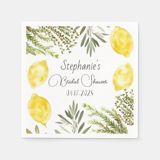 Botanische Kräuter Zitronen Wasserfarbenes Brautpa Serviette (Vorderseite)