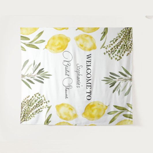 Botanische Kräuter Zitronen Wasserfarbenes Brautpa Wandteppich (Vorderseite (Horizontal))