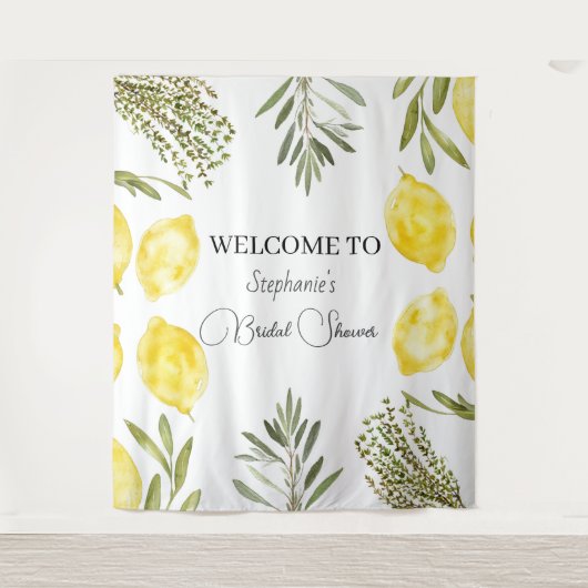 Botanische Kräuter Zitronen Wasserfarbenes Brautpa Wandteppich (Vorderseite)