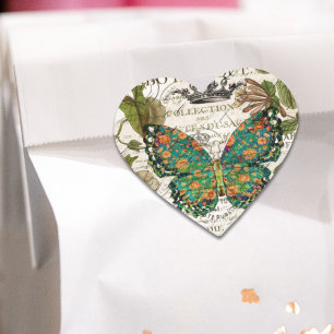 botanische Kunst französische Land Schrift Blatt S Herz-Aufkleber
