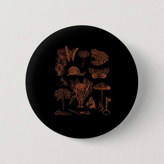 Botanische Kunst, Frosch-Pilze-Goblincore-Ästhetik Button (Vorderseite)