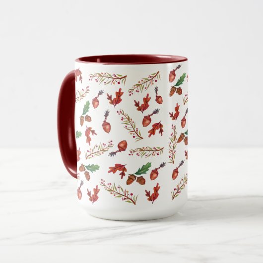 Botanische Kunst im Herbst, Tasse Acorns (Vorderseite Links)