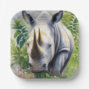 Botanische Kunst im Weißen Rhino Pappteller